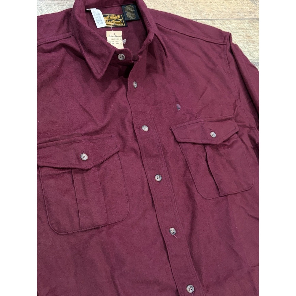 NWT Vintage 80s Eddie Bauer Button Up Flannel Long Sleeve Shirt Maroon Large - Picture 4 of 7